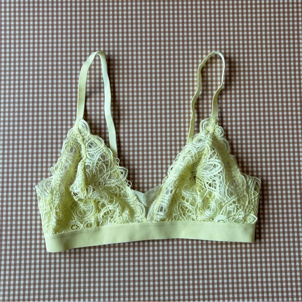 ThirdLove Boho Lace Bralette Bra Yellow Wireless SZ Small Sheer Festival